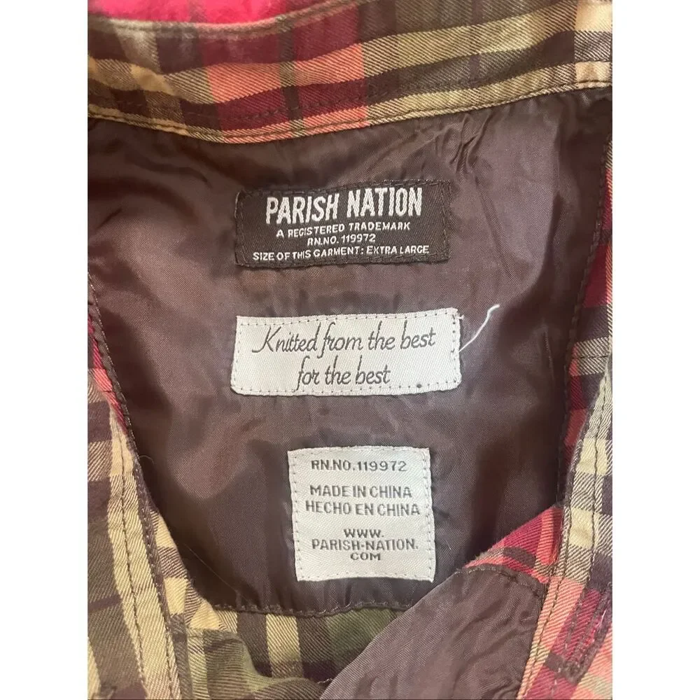 Y2K Parish Nation Urban Streetwear Plaid Button-Up – XL Rise & Shine Embroidered